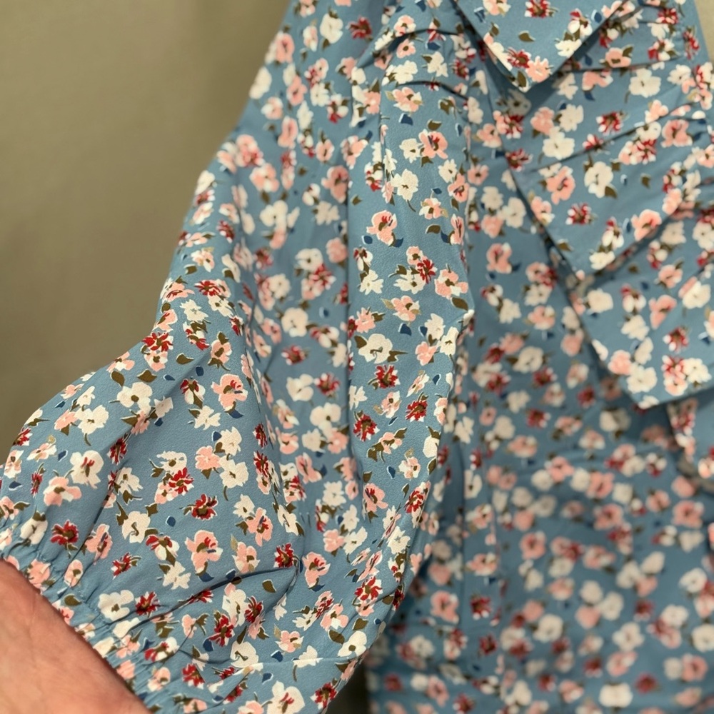 Blue Puff Sleeve Ruffled Blouse - Picture 5 of 5